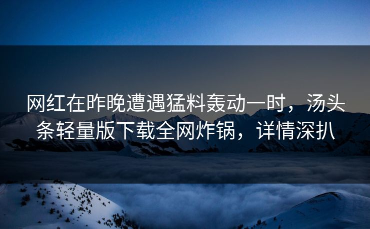 网红在昨晚遭遇猛料轰动一时，汤头条轻量版下载全网炸锅，详情深扒