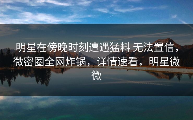 明星在傍晚时刻遭遇猛料 无法置信,微密圈全网炸锅,详情速看,明星微微